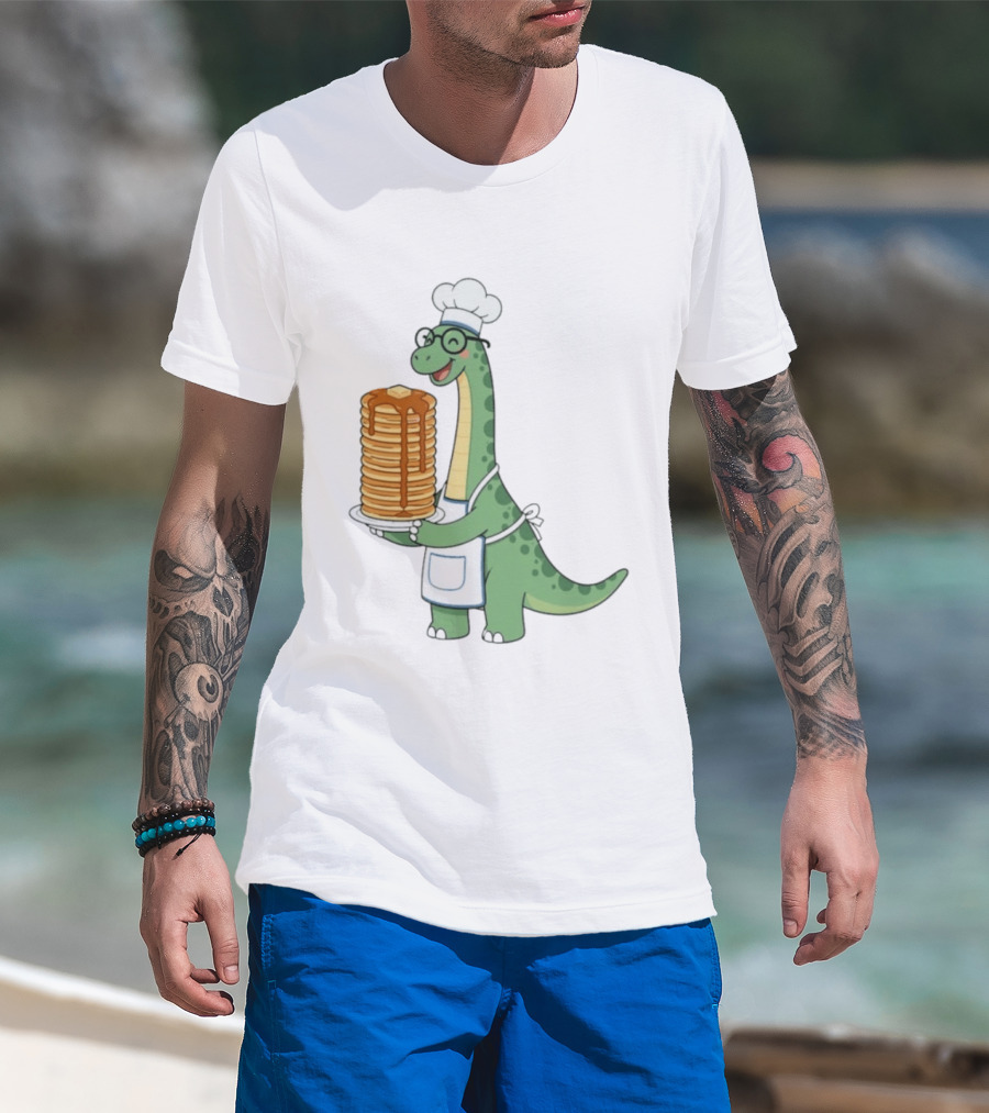 Chef Dinosaur With Towering Pancakes And A Smile T-Shirt