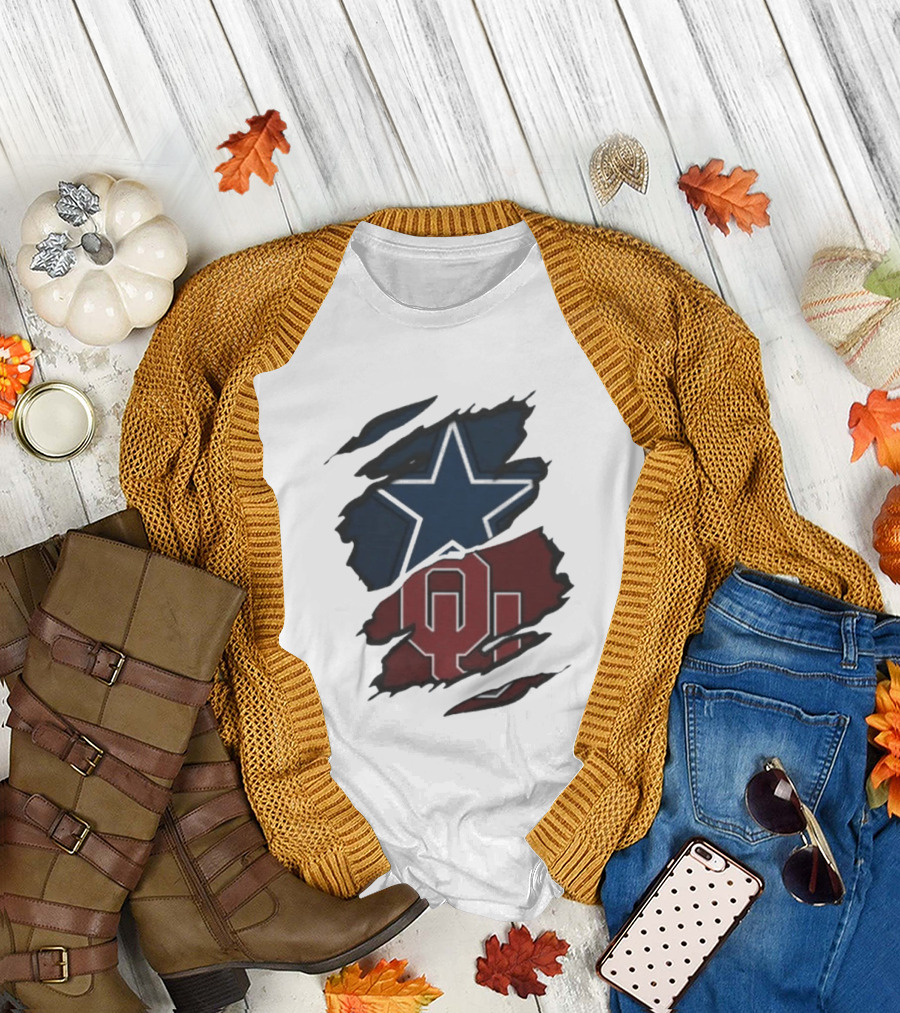 Dallas Cowboys Oklahoma Sooners NCAA Sports Ripped Star OU T-Shirt