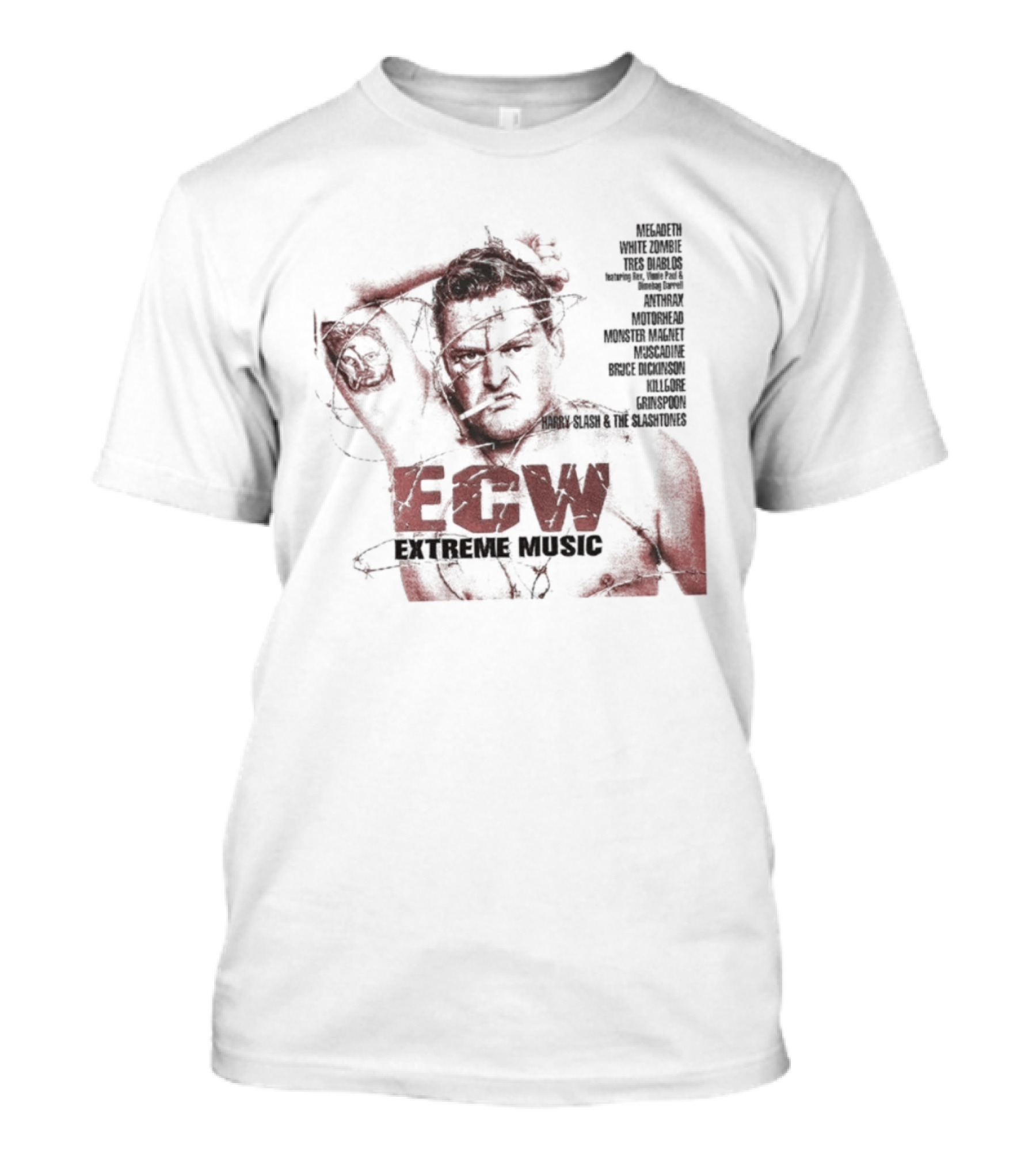 ECW Extreme Music Wrestler Barbwire Megadeth Anthrax T-Shirt