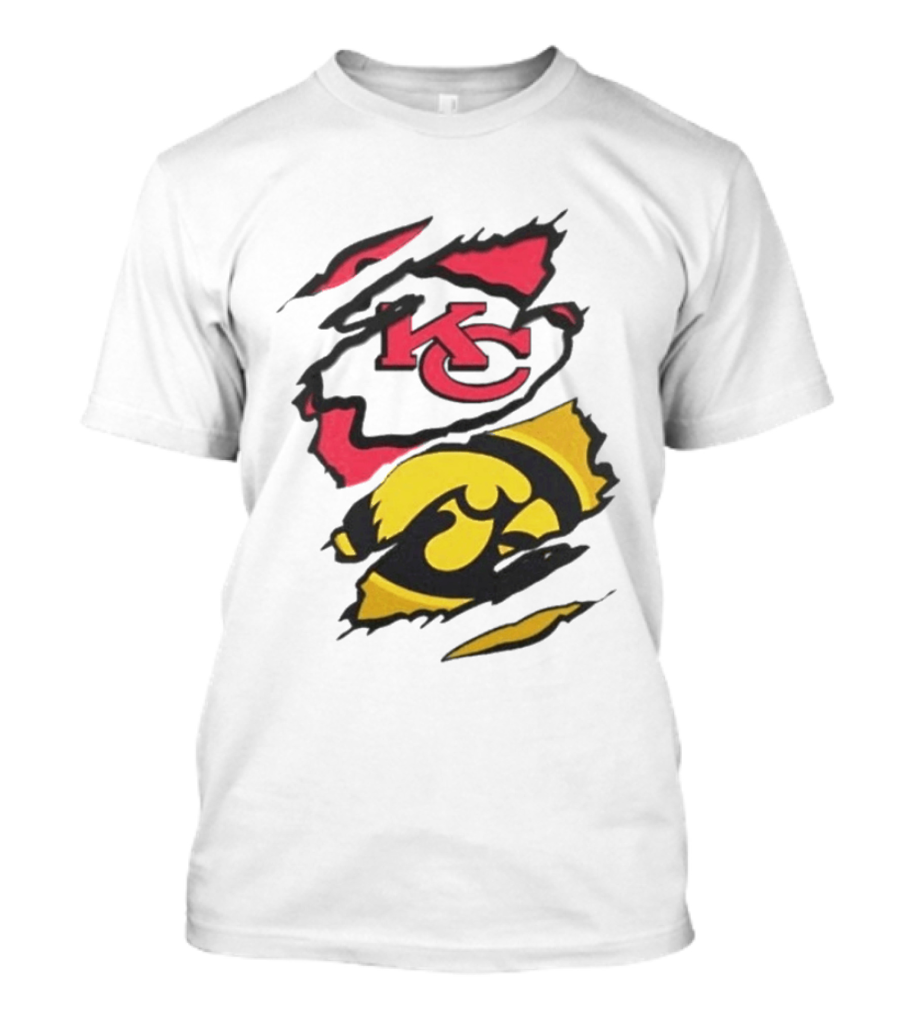 Kansas City Chiefs Iowa Hawkeyes Torn Paper KC Hawkeye Logo Mix T-Shirt