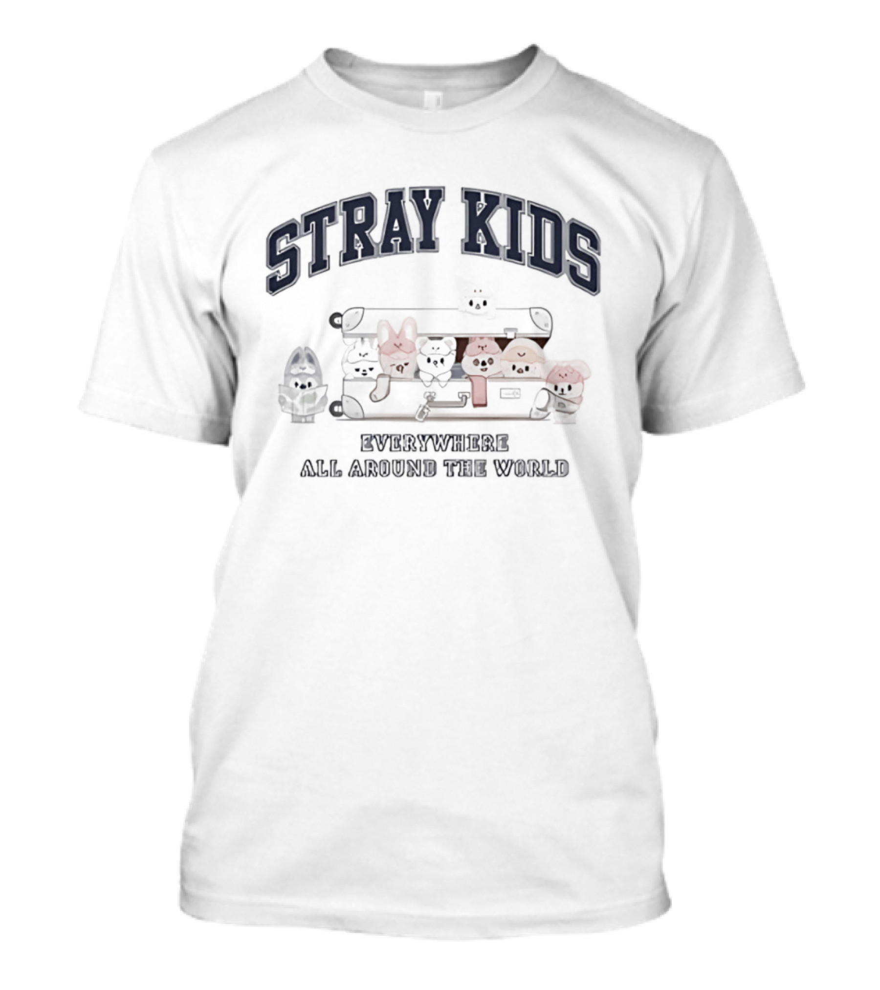 Stray Kids Everywhere All Around The World Colorful Cartoon Characters T-Shirt
