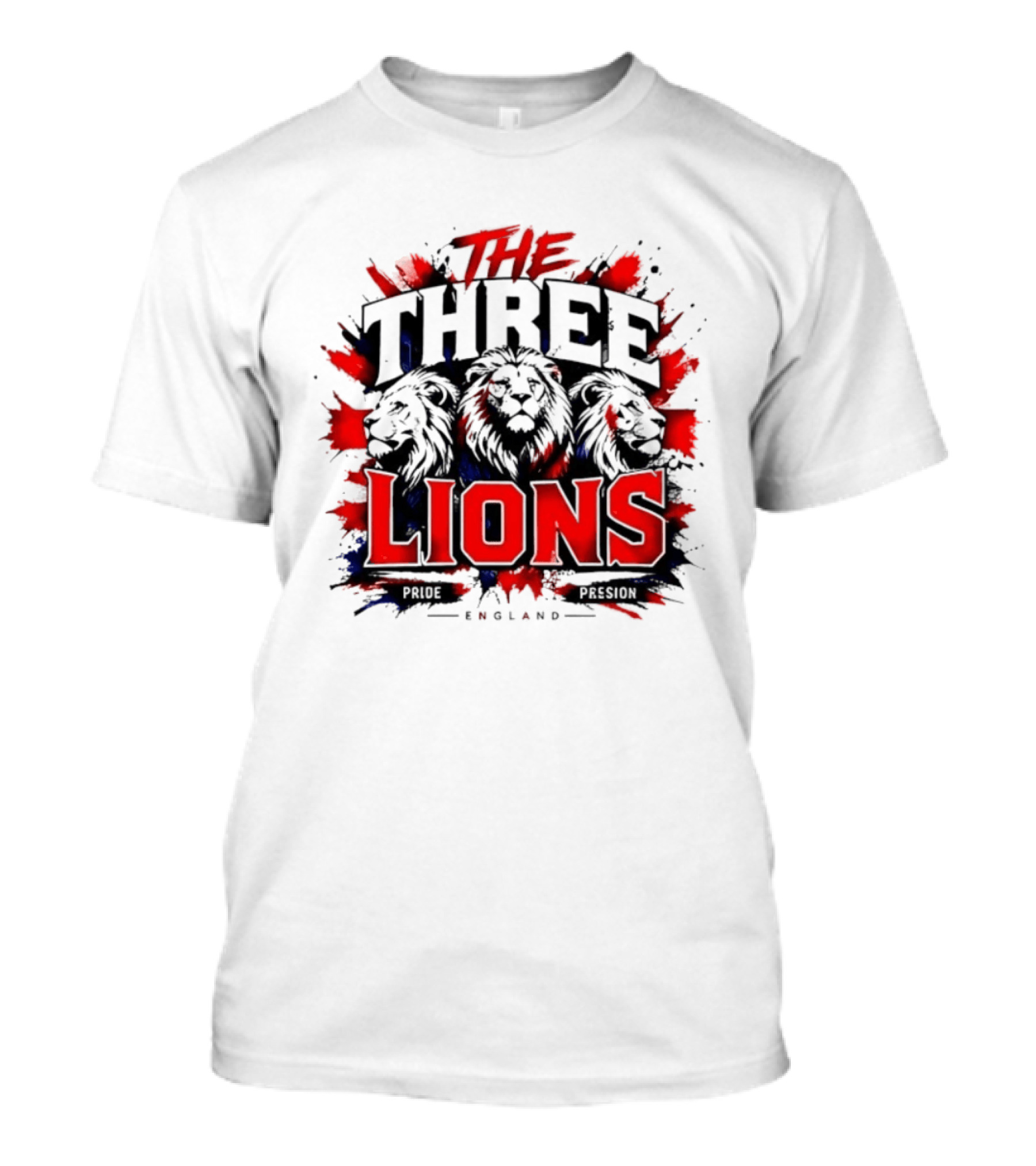 The Three Lions England Pride Red Blue Black Splatter T-Shirt