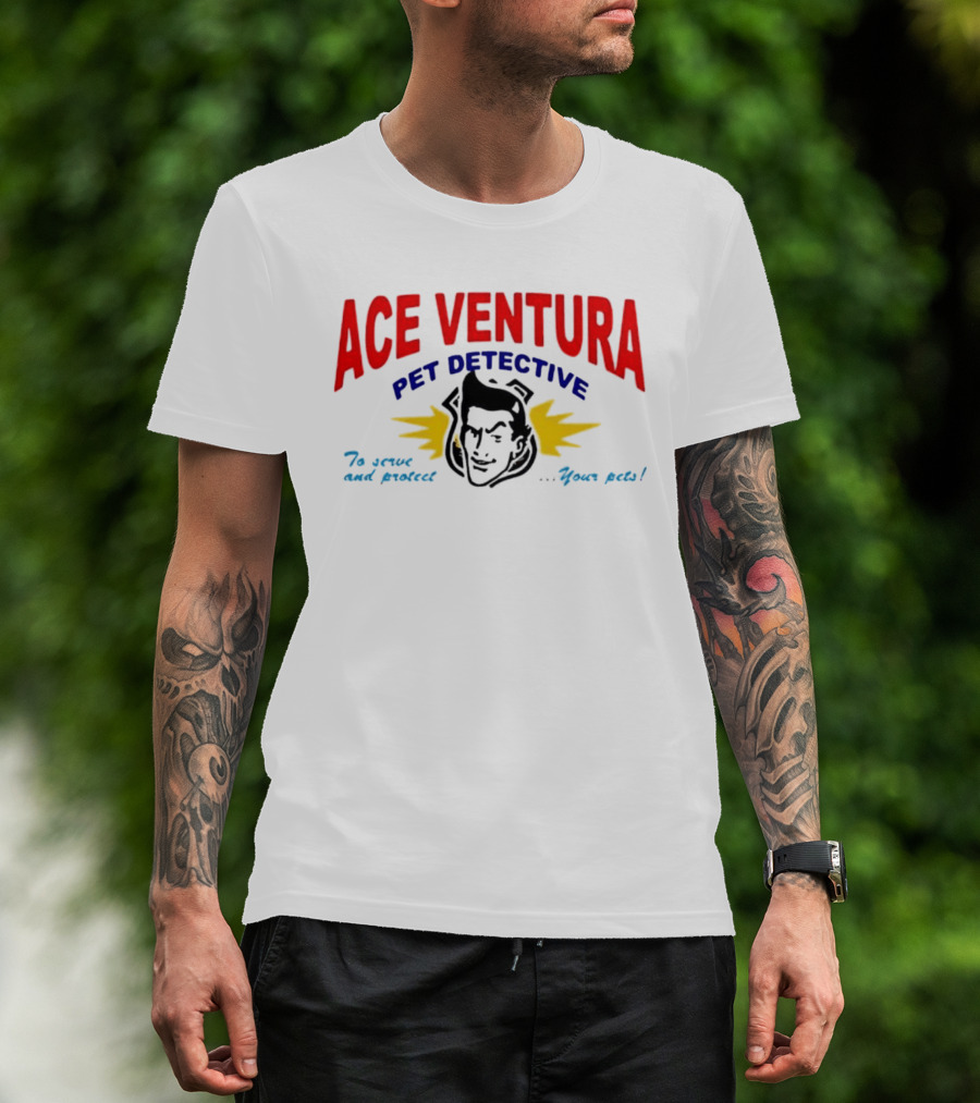 Ace Ventura Pet Detective To Serve And Protect Your Pets Movie Iconic Character Yellow Lightning T-Shirt