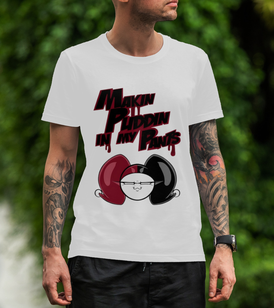 Makin' Puddin' In My Pants Harley Quinn Cartoon Red And Black Pigtails T-Shirt