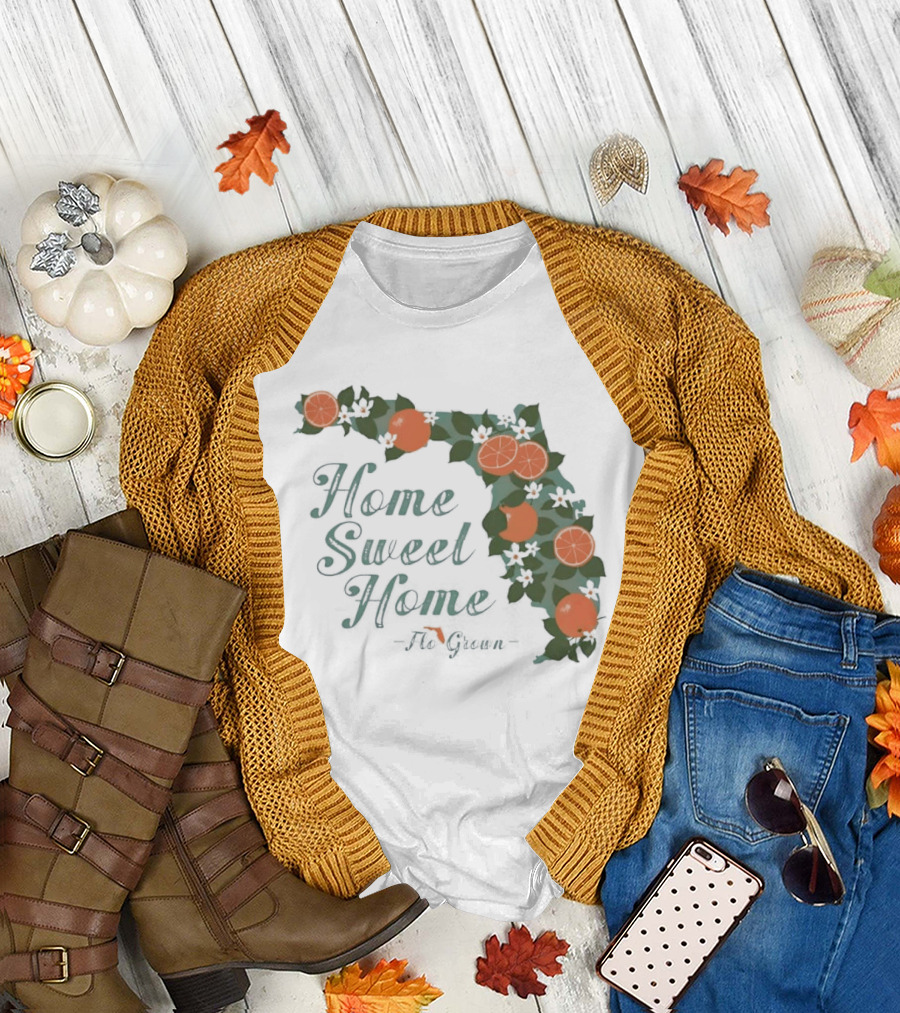 Home Sweet Home Florida Orange Blossom Flo Grown State Map Floral T-Shirt