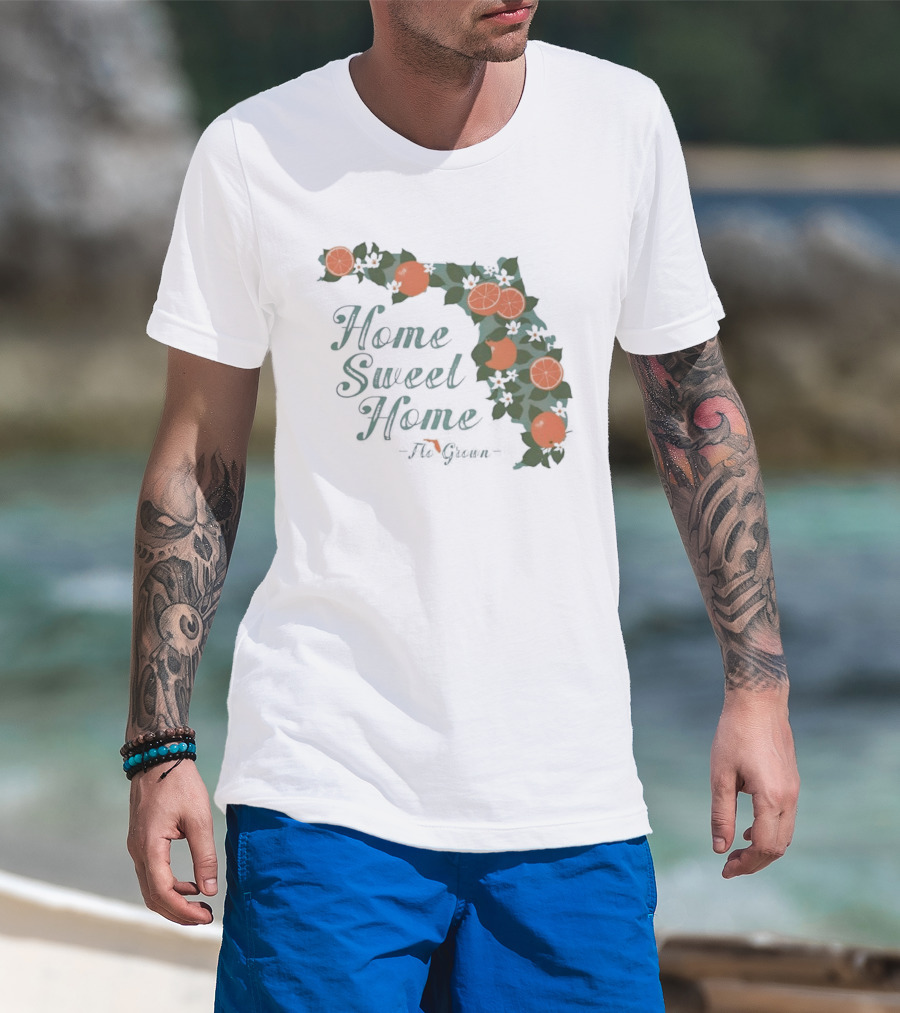 Home Sweet Home Florida Orange Blossom Flo Grown State Map Floral T-Shirt