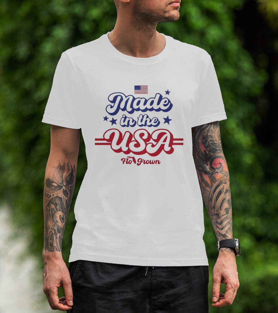 Made In The USA Flo Grown American Flag Stars T-Shirt