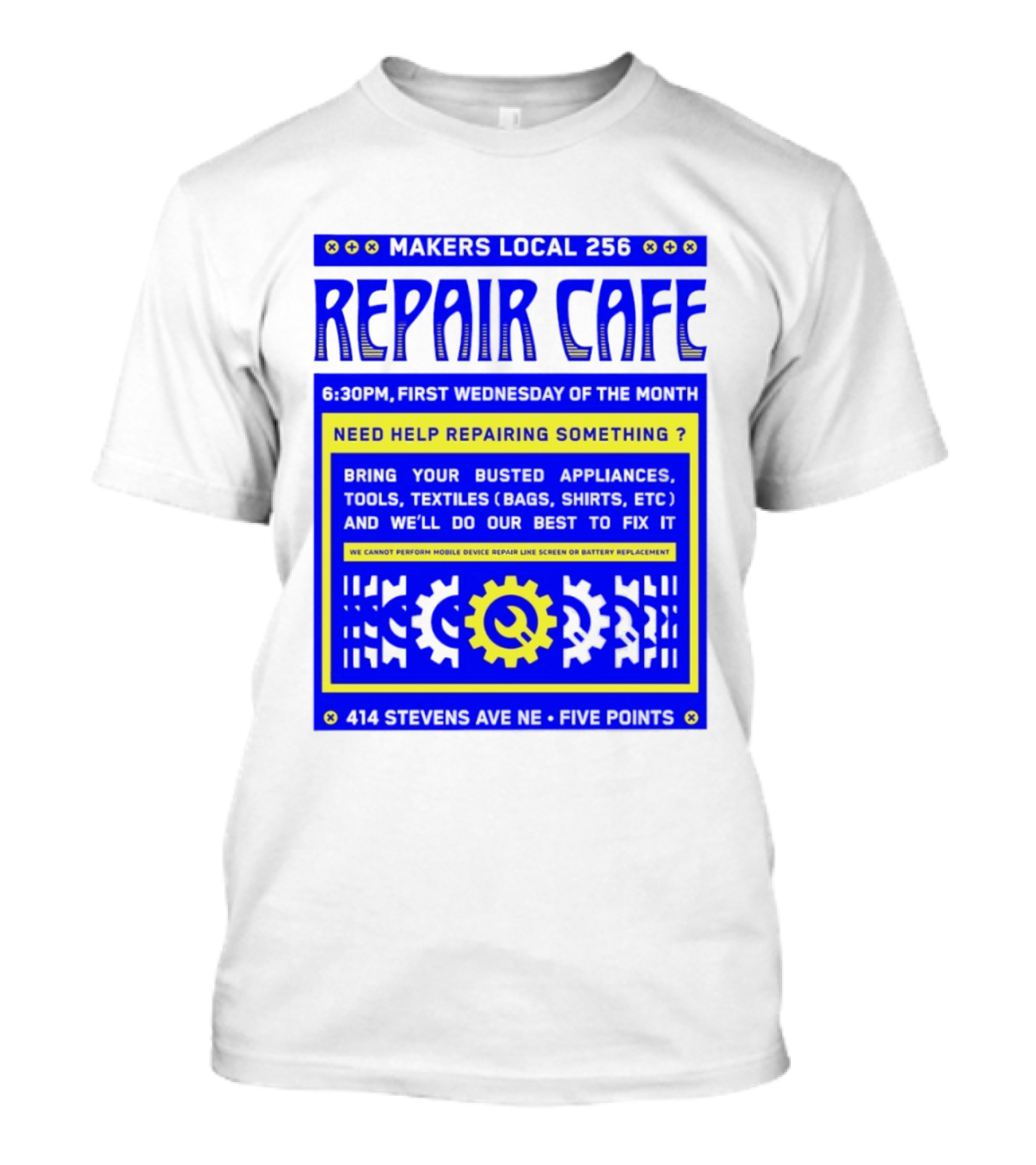 Makers Local 256 Repair Cafe Need Help Repairing Something Wrench T-Shirt