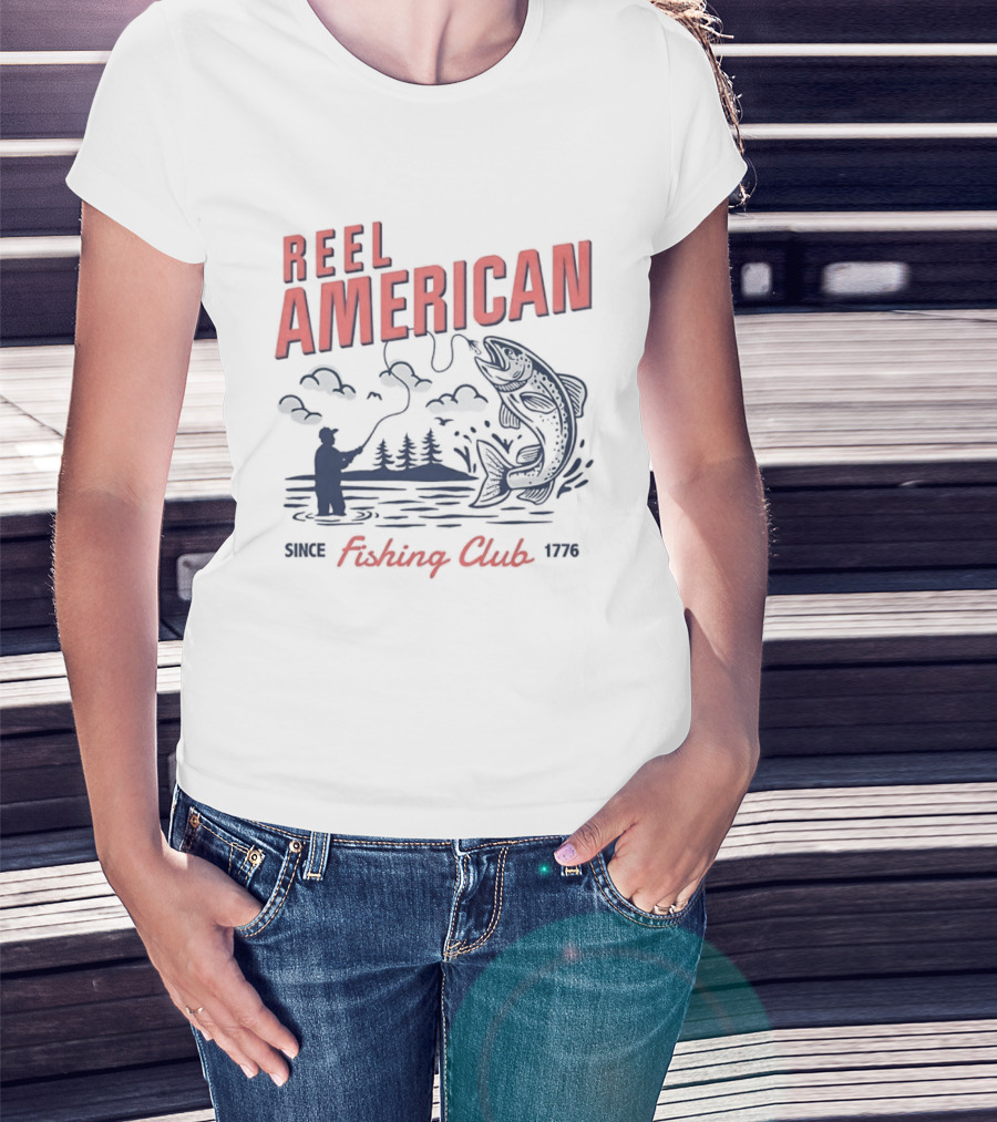 Reel American Fishing Club Since 1776 Fly Fishing Trout Angler United States T-Shirt