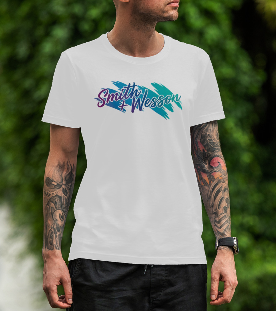 Smith And Wesson 90s Teal Purple Paint Brush Strokes T-Shirt