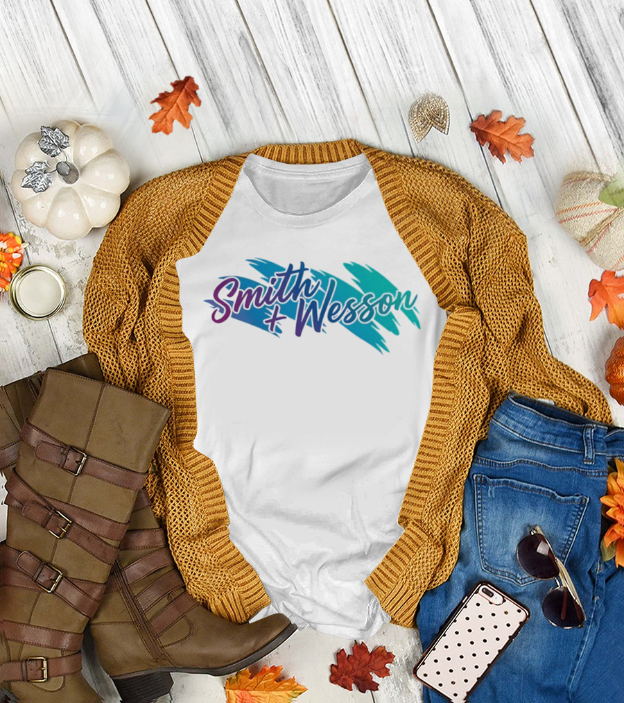 Smith and Wesson 90s Teal Purple Paint Brush Strokes T-Shirt