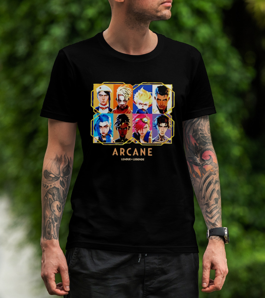 Arcane League Of Legends Jinx Vi Piltover Zaun Hextech Characters Gold Frame 2026 T-Shirt