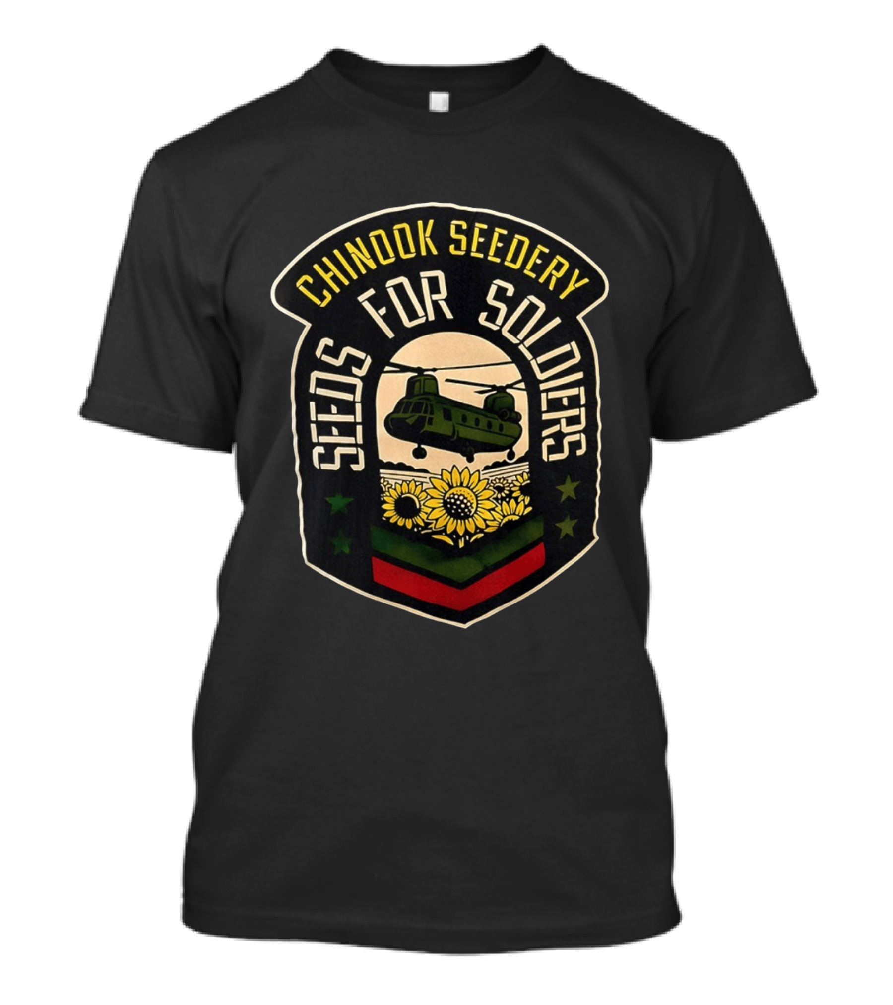 Chinook Seedery Seeds For Soldiers Military Sunflower Helicopter T-Shirt