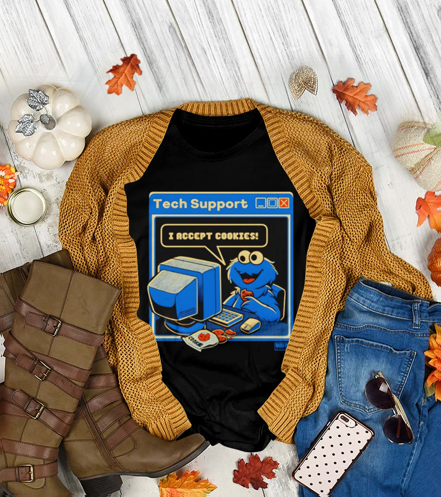 Tech Support I Accept Cookies Cookie Monster Computer Humor T-Shirt