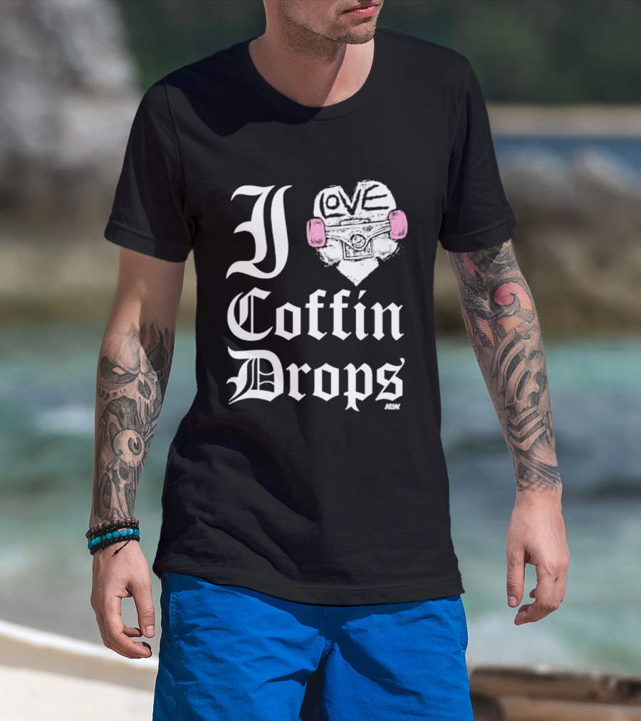 I Love Coffin Drops Aew Skateboard Heart Pink Gloves T-Shirt