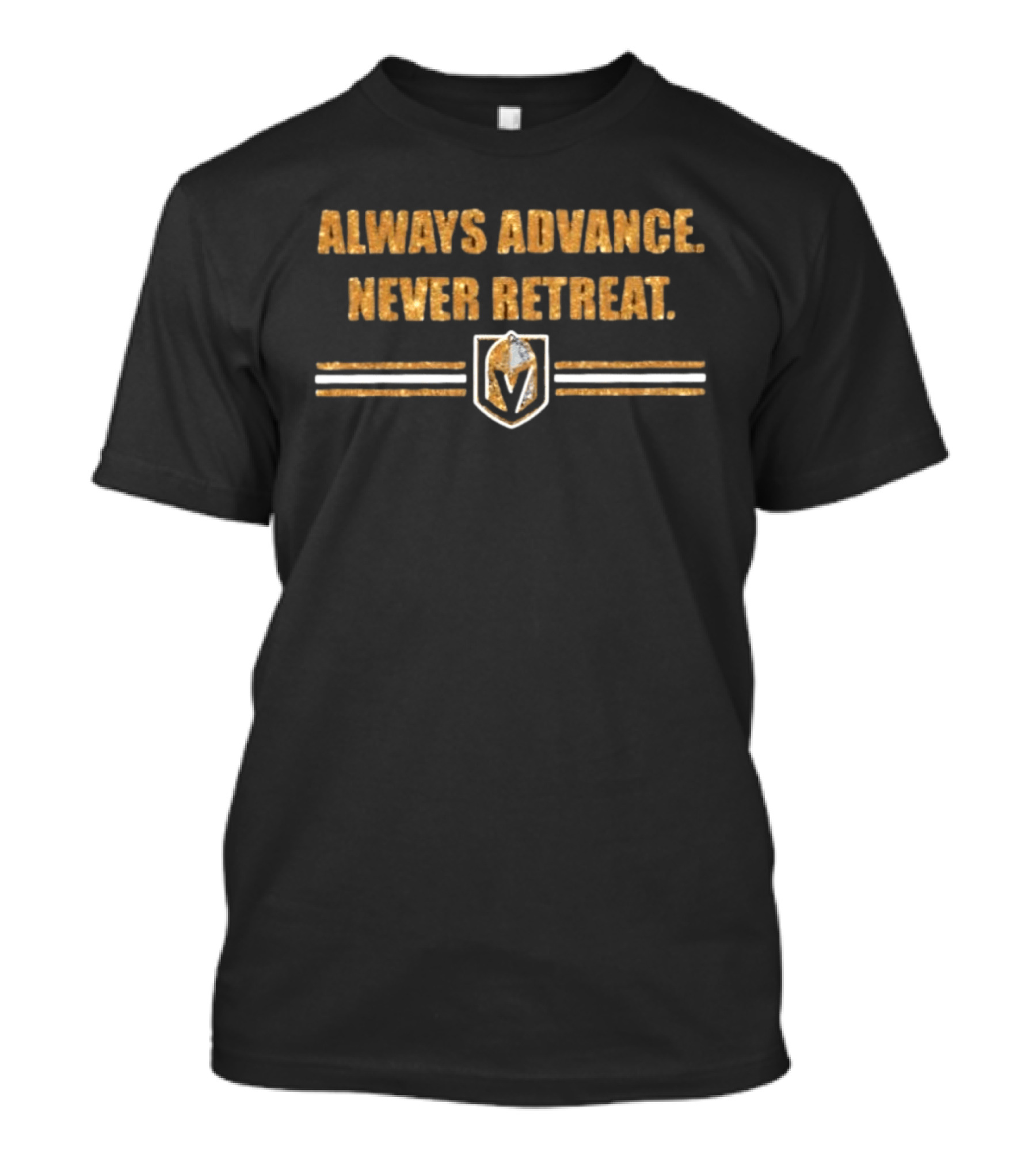 Vegas Golden Knights Always Advance Never Retreat Golden Shield T-Shirt