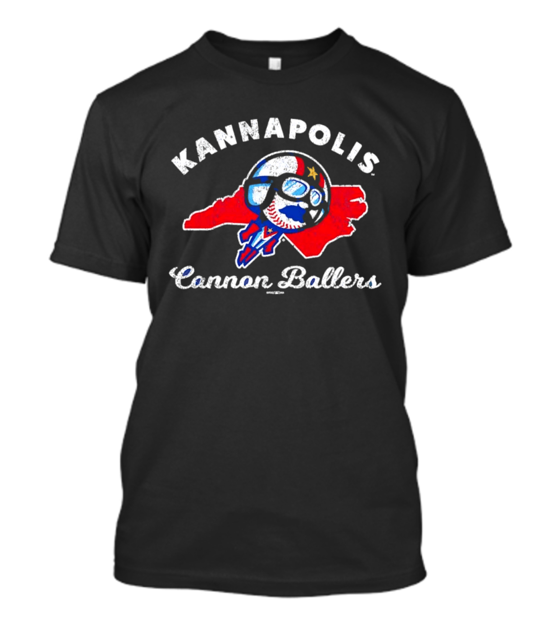 Kannapolis Cannon Ballers Baseball Skull North Carolina Map T-Shirt