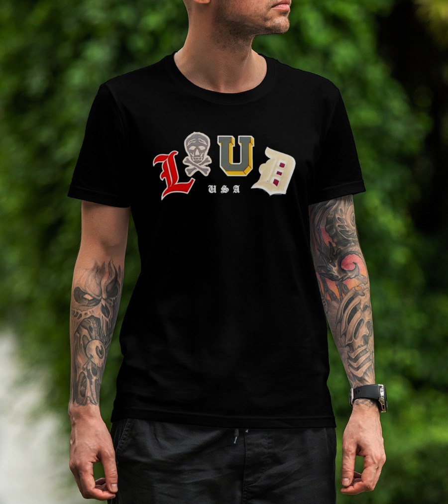 LUD USA Skull Varsity Patches L U D T-Shirt