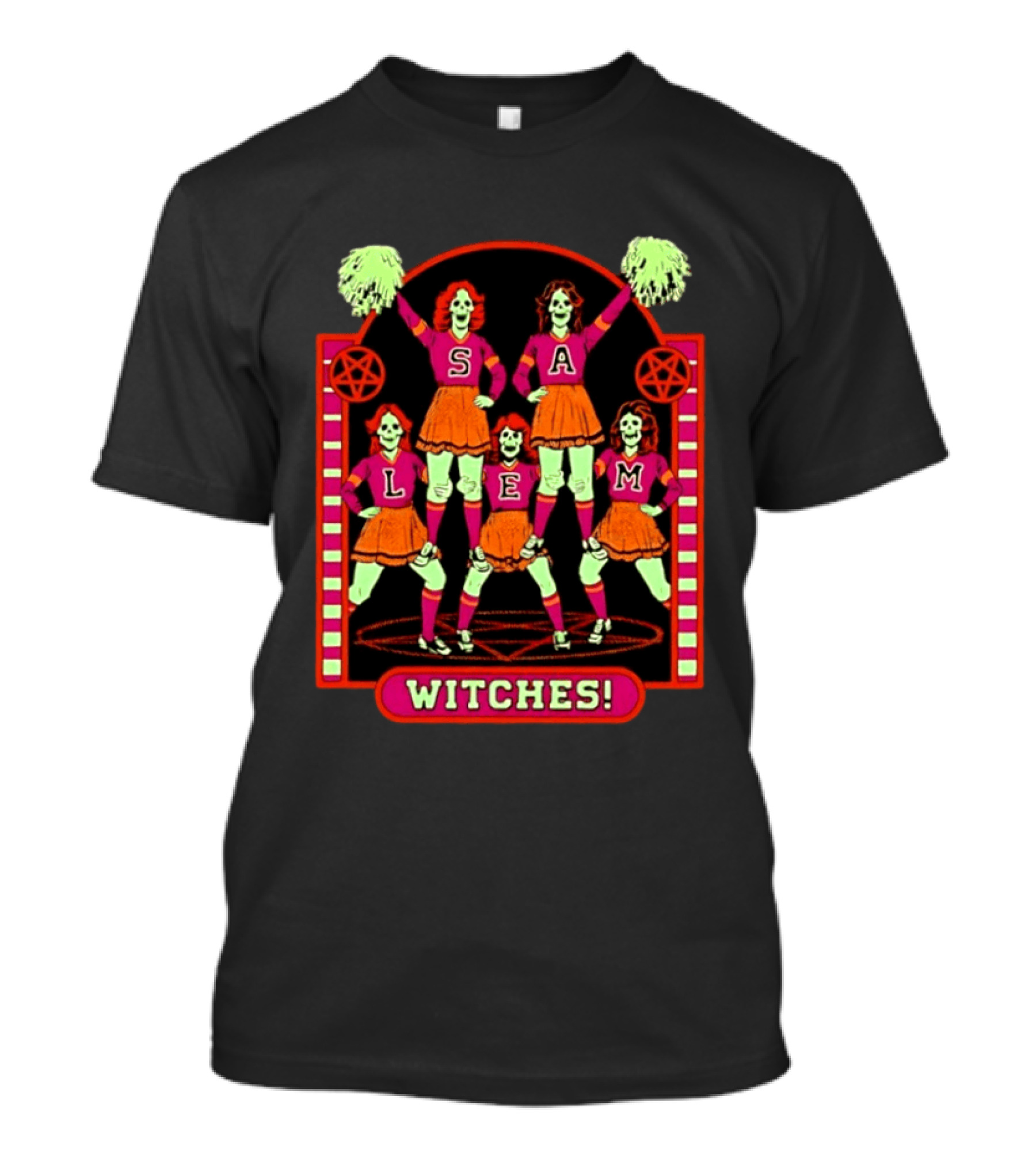 Salem Witches Cheerleader Skeletons Pentagram Halloween 2026 T-Shirt