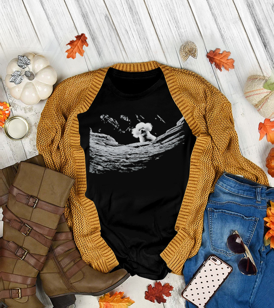 Nature Inspired Fluffy Dog Peeking in Artistic Brush Strokes T-Shirt