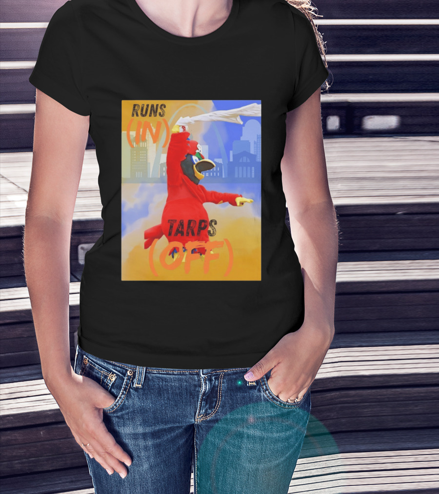 Fredbird Runs In Tarps Off St. Louis Skyline T-Shirt