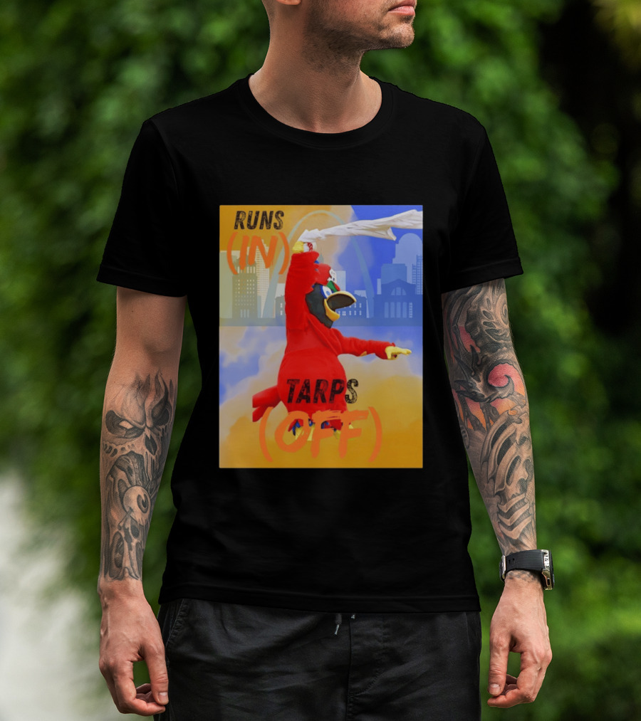 Fredbird Runs In Tarps Off St. Louis Skyline T-Shirt