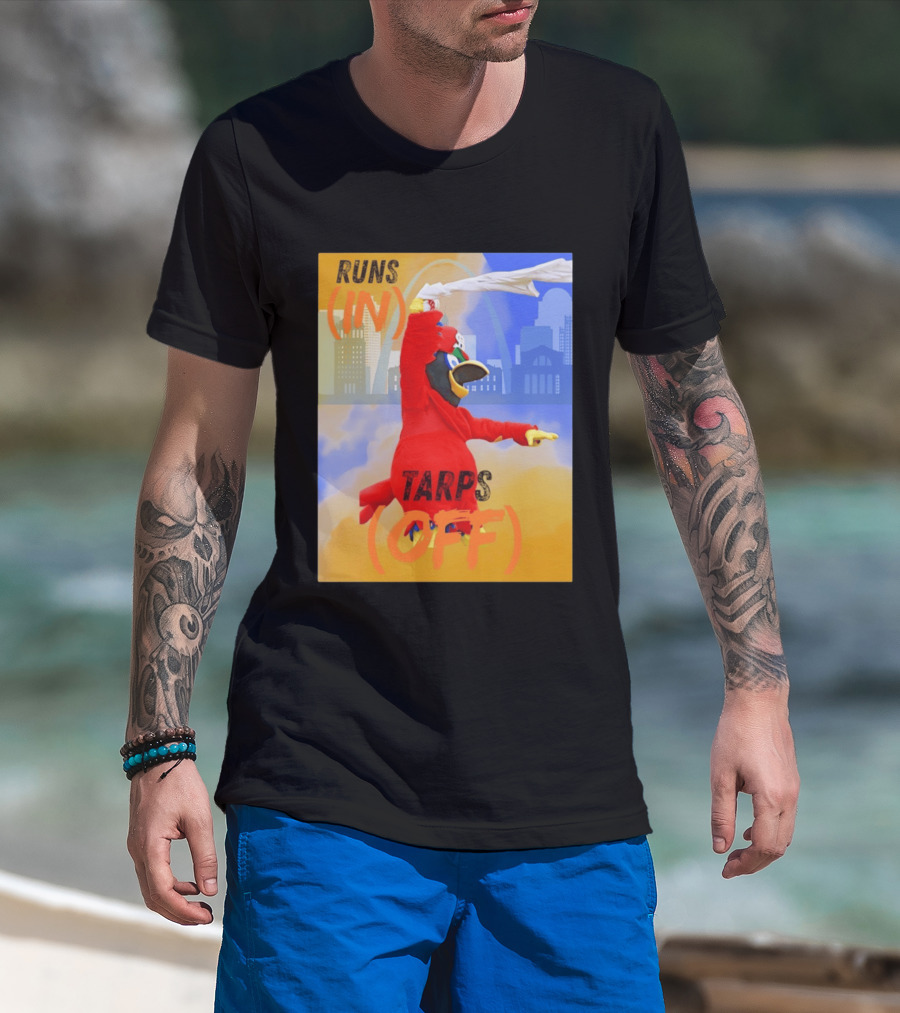 Fredbird Runs In Tarps Off St. Louis Skyline T-Shirt