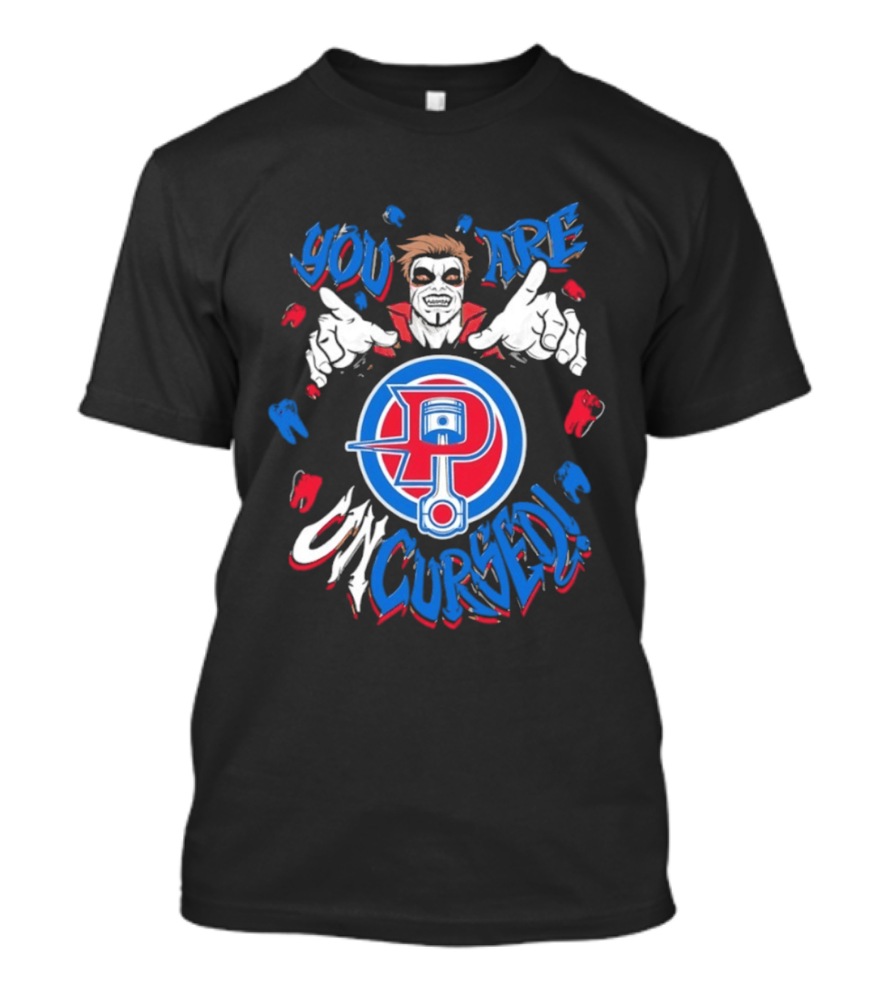 Danhausen X Detroit Pistons You Are Uncursed WWE Collaboration Blue Red White T-Shirt