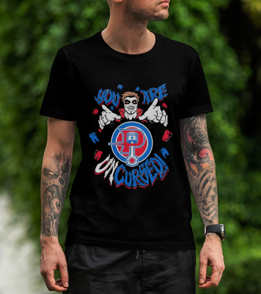 Danhausen X Detroit Pistons You Are Uncursed WWE Collaboration Blue Red White T-Shirt