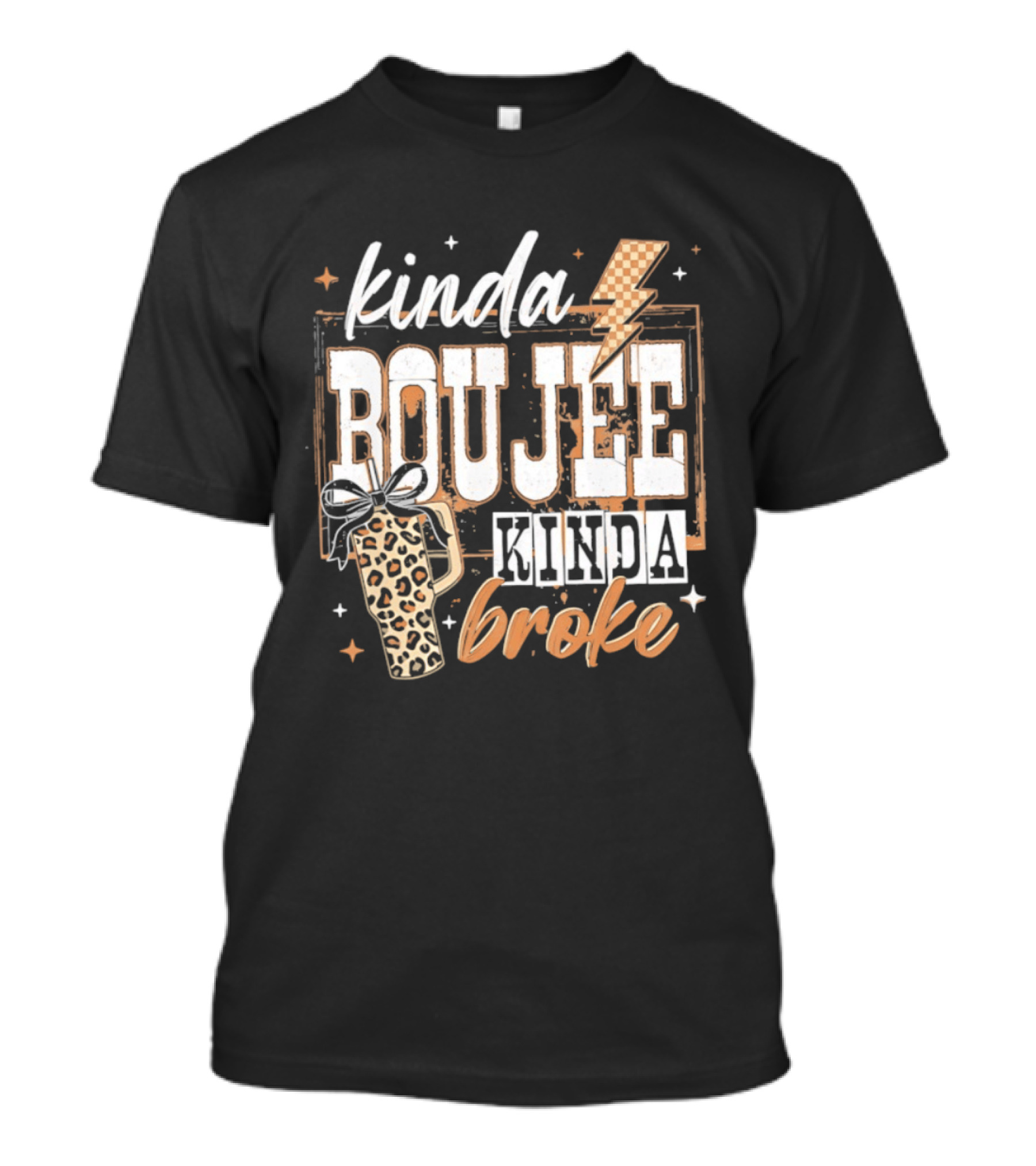 Kinda Boujee Kinda Broke Leopard Print Lightning Bolt T-Shirt