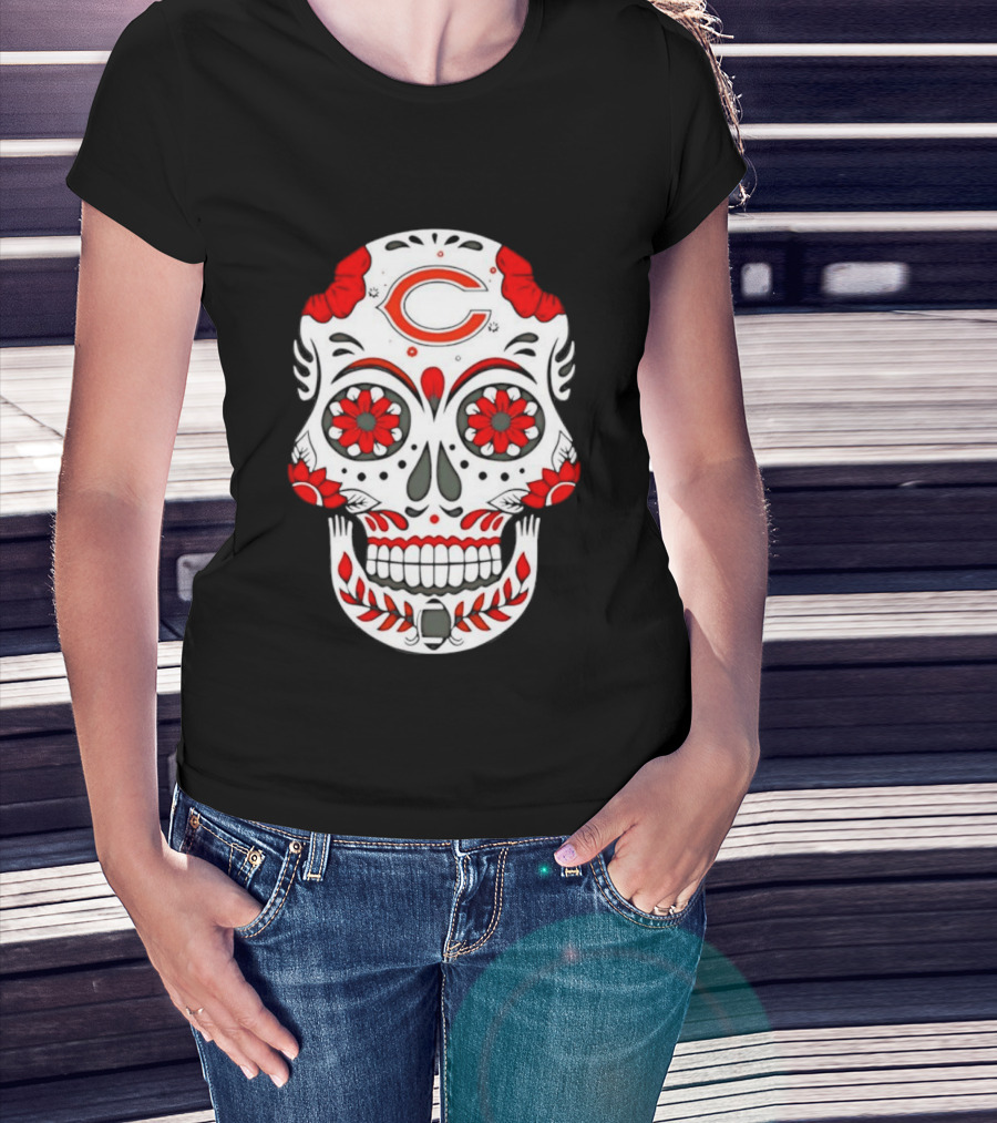 Chicago Bears Dia De Los Muertos Sugar Skull C T-Shirt