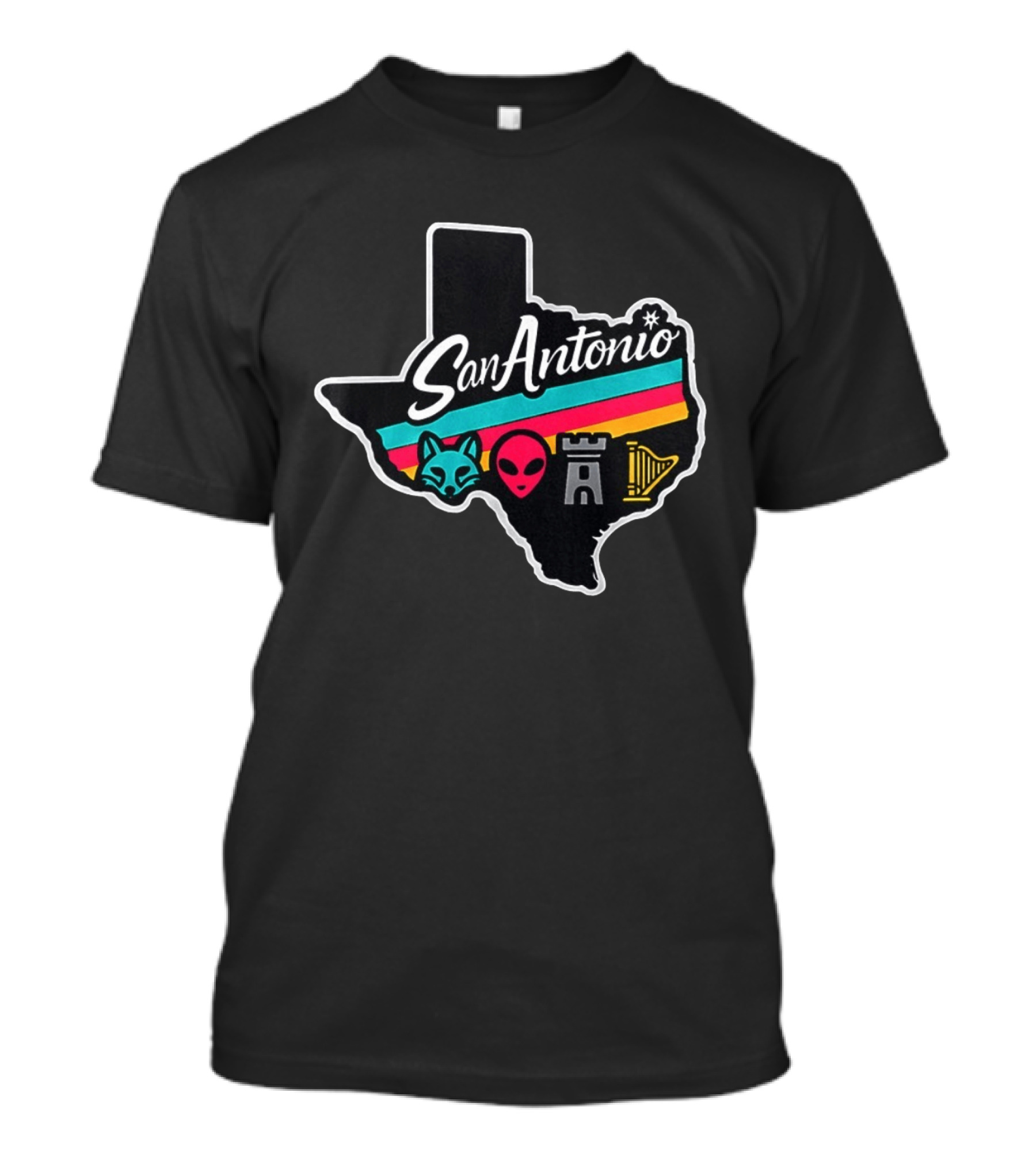 San Antonio Texas Fox Alien Castle Harp Spurs T-Shirt