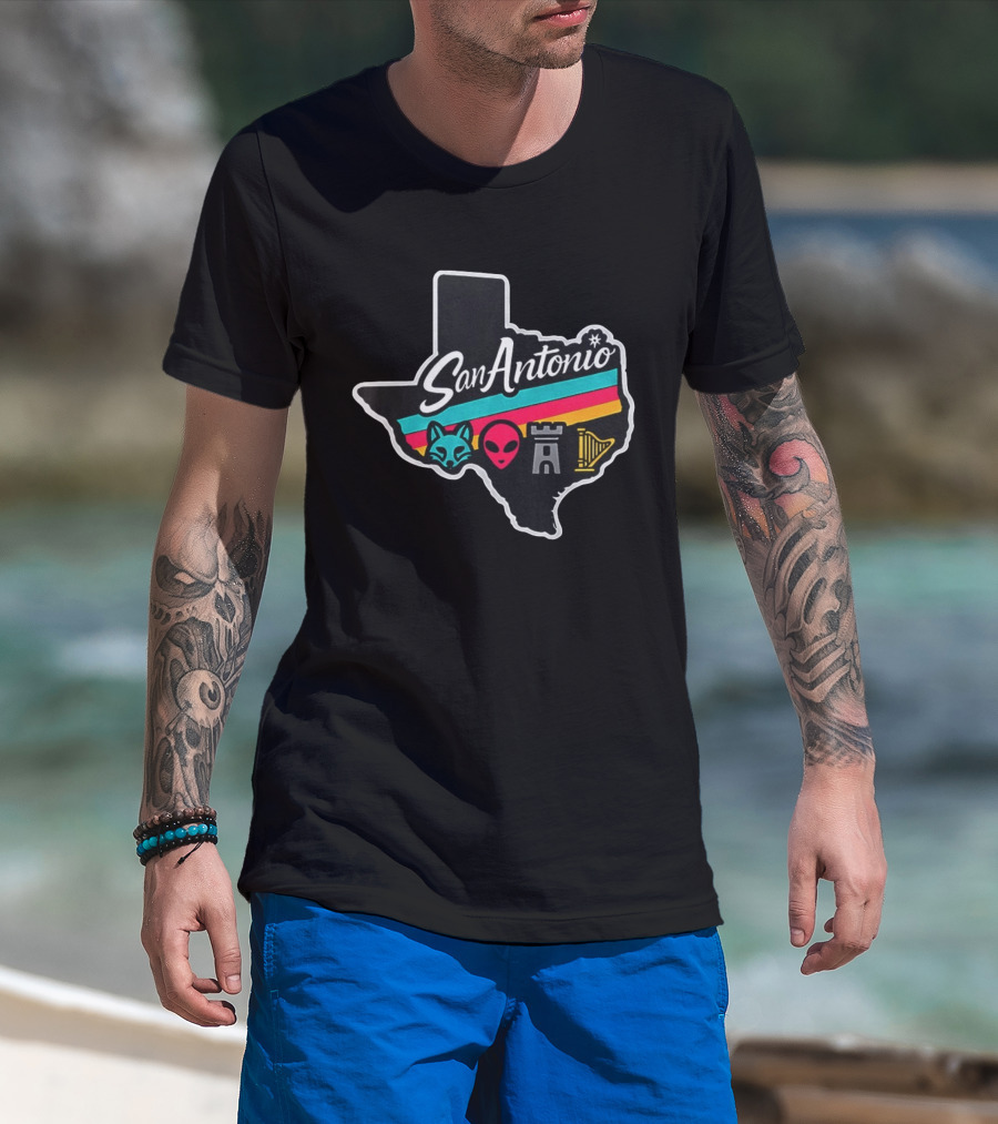 San Antonio Texas Fox Alien Castle Harp Spurs T-Shirt