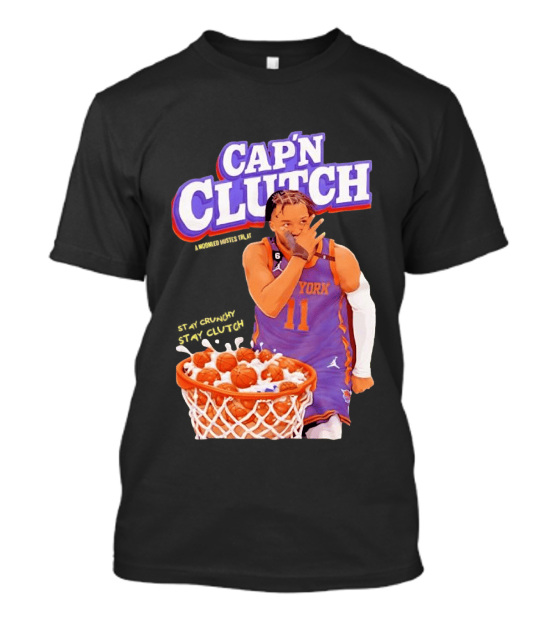 New York Knicks Jalen Brunson Capn Clutch Basketball Cereal Stay Crunchy T-Shirt