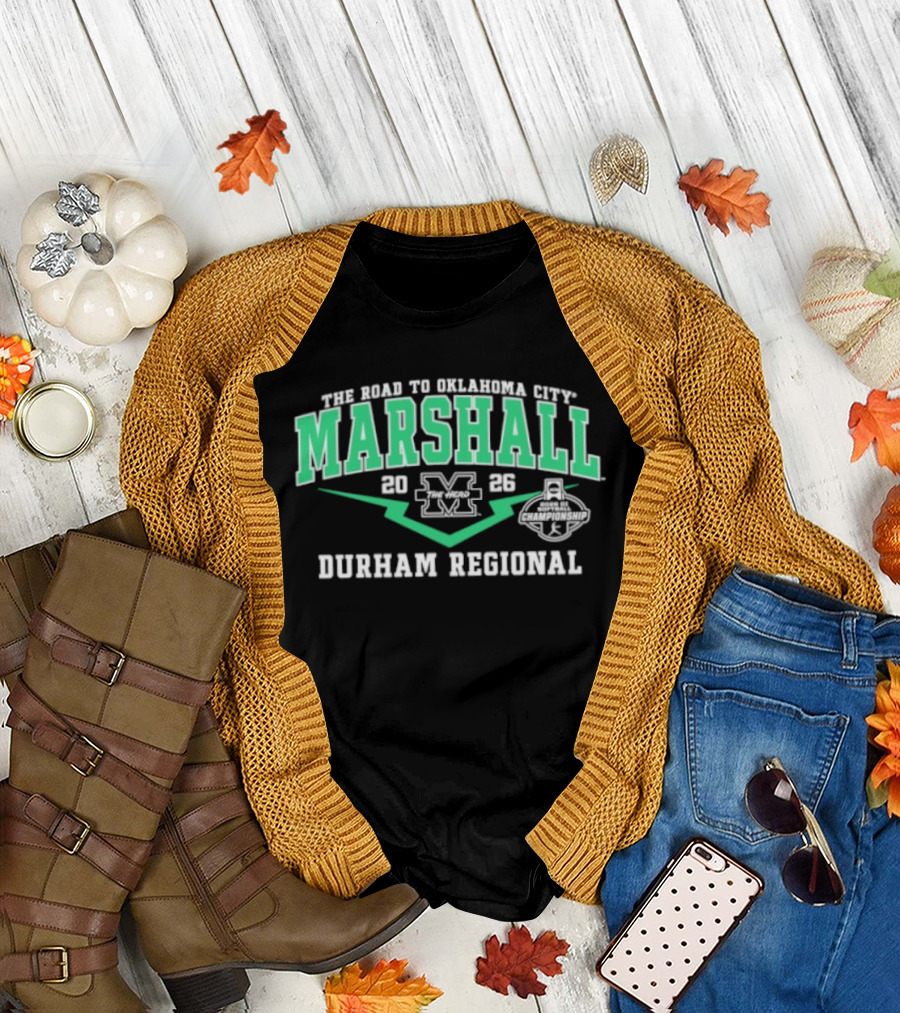 Marshall Thundering Herd 2026 M Logo Durham Regional The Road to Oklahoma City T-Shirt