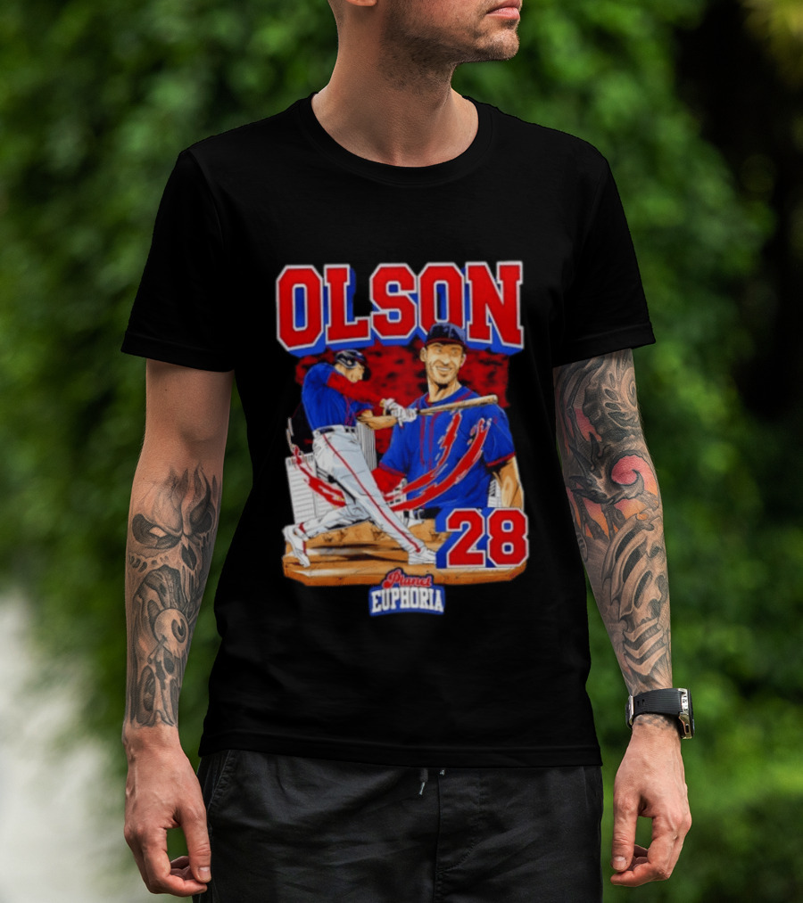Matt Olson 28 Planet Euphoria Braves Baseball Comic Swing T-Shirt