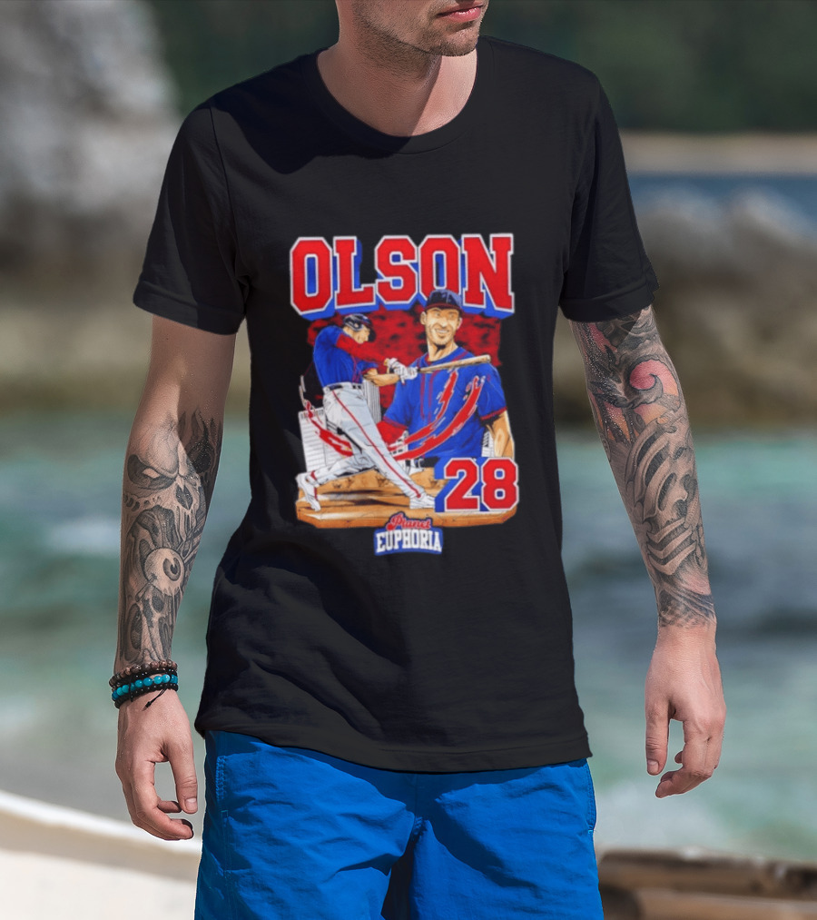 Matt Olson 28 Planet Euphoria Braves Baseball Comic Swing T-Shirt