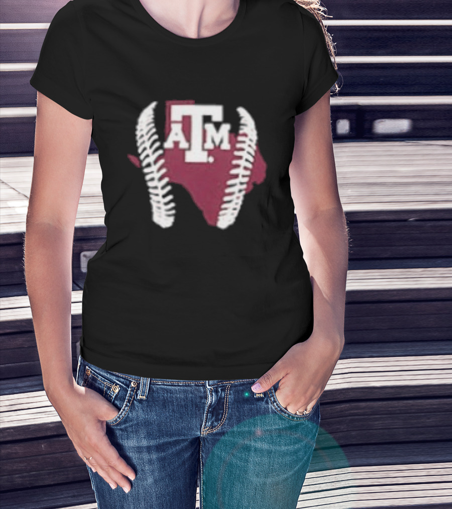 Texas A&M Aggies 2026 Baseball Icon With State Silhouette And Stitching T-Shirt