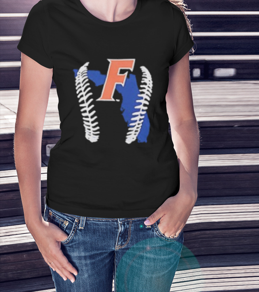 Florida Gators 2026 F Baseball Graphic With State Outline And Stitches T-Shirt
