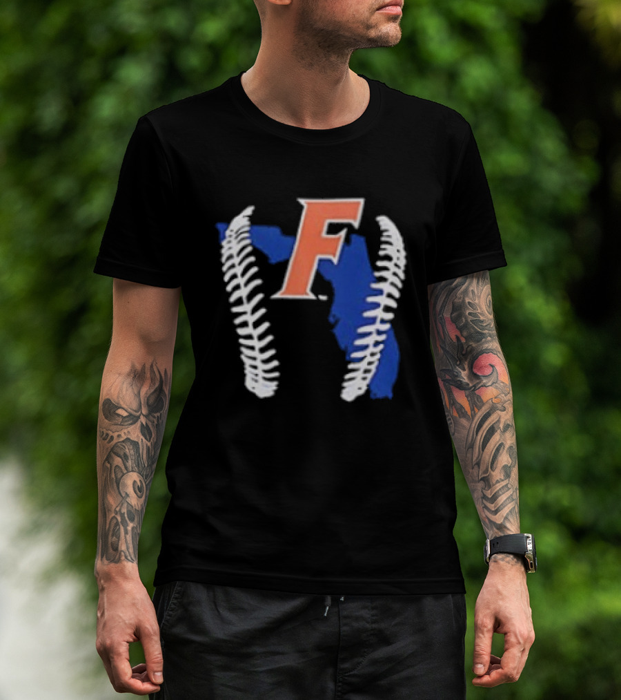 Florida Gators 2026 F Baseball Graphic With State Outline And Stitches T-Shirt