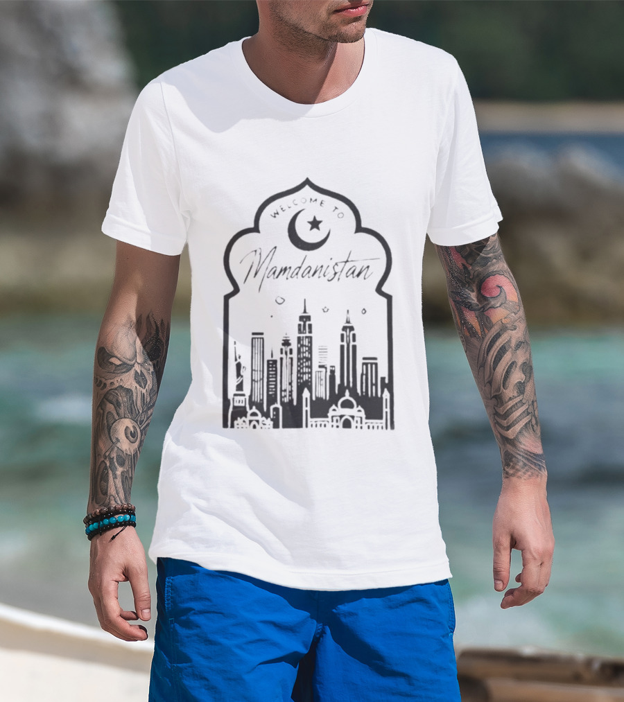 Welcome To Mamdanistan 2026 Back Skyline Crescent Star T-Shirt