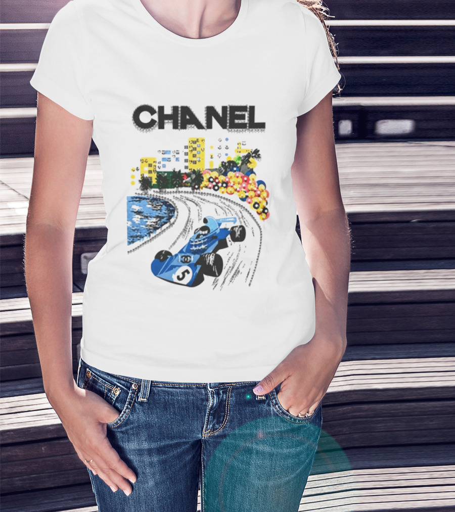 CHANEL F1 Formula Racing Car Retro Cityscape T-Shirt