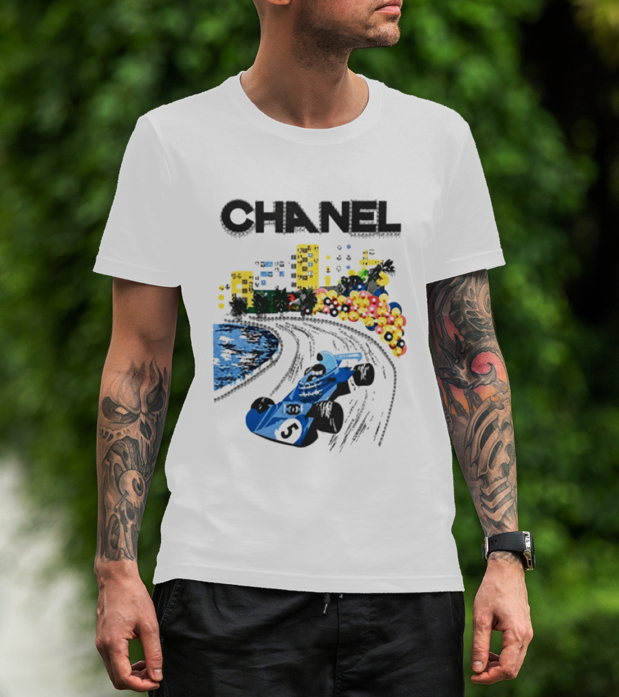 CHANEL F1 Formula Racing Car Retro Cityscape T-Shirt