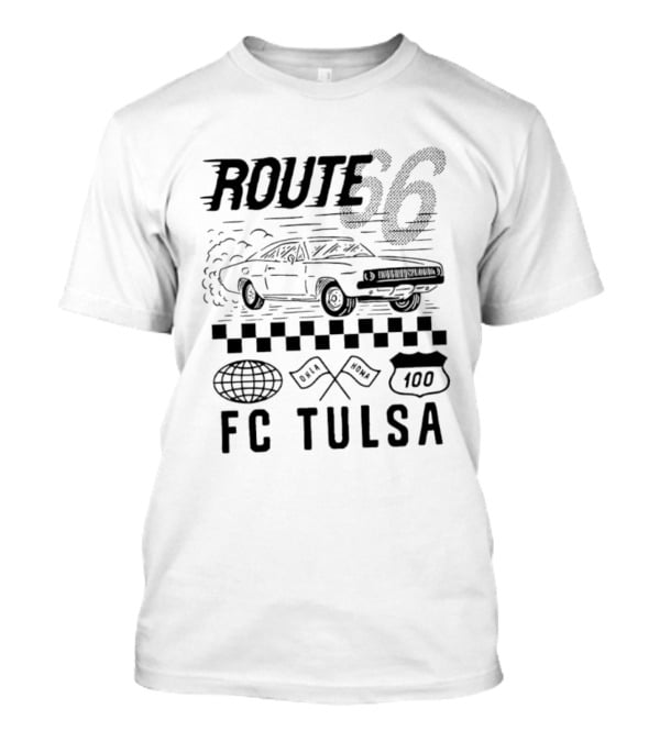 FC Tulsa Route 66 Oklahoma Soccer Car 100 Racing Flags T-Shirt