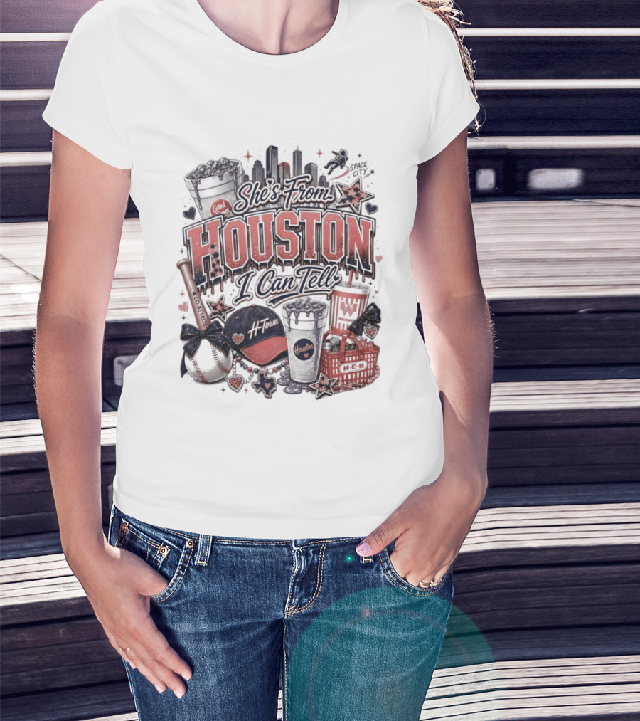 She's From Houston I Can Tell Astros Whataburger HEB Baseball Skyline T-Shirt