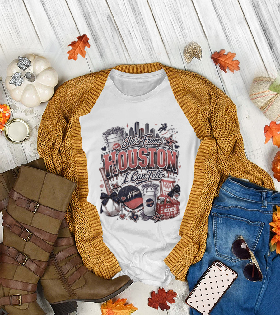 She's From Houston I Can Tell Astros Whataburger HEB Baseball Skyline T-Shirt