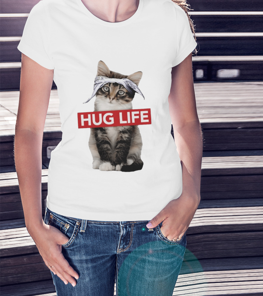 Hug Life Kitten Bandana Retro Funny Cat T-Shirt