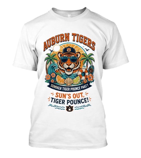 Auburn Tigers Summer Party Sun's Out Tiger Pounce Beach Vibes T-Shirt
