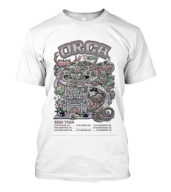 Orca 2026 Summer Tour Dates With Colorful Fantasy Castle And Creatures T-Shirt