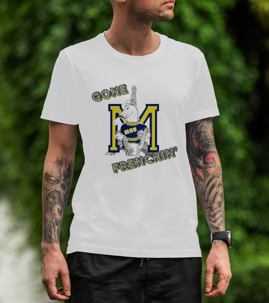 MSU Gone Frenchin' Eiffel Tower Bulldog Sweater Retro M T-Shirt